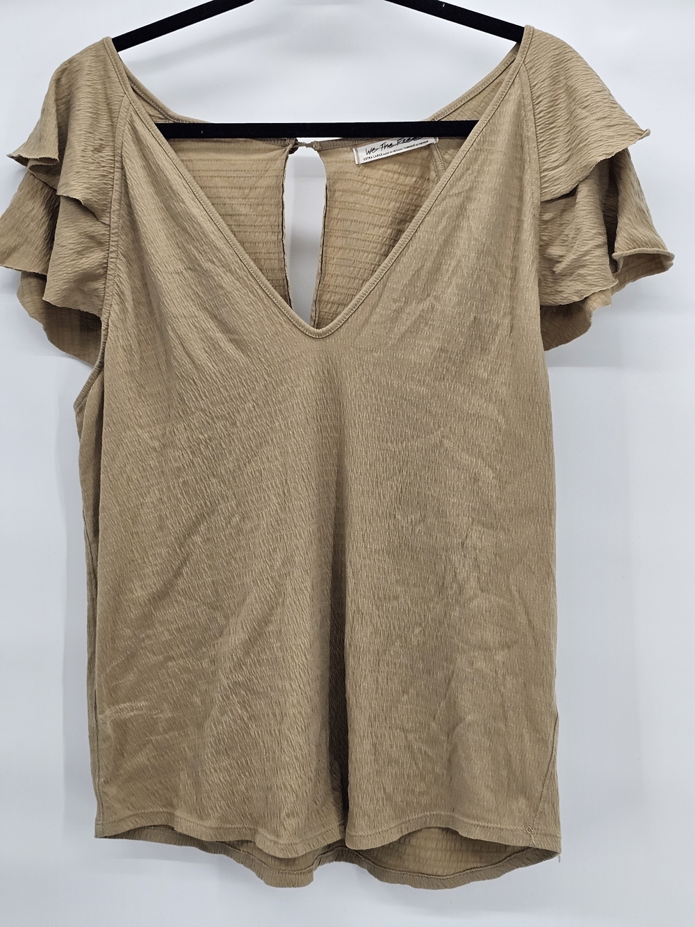 We The Free Tan V-Neck Ruffle Sleeve Top